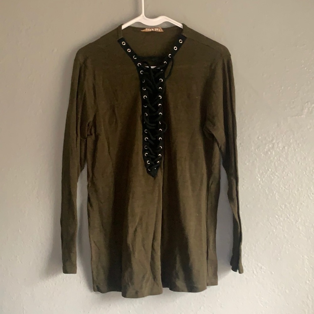 Olive Green Laced Up Shirt